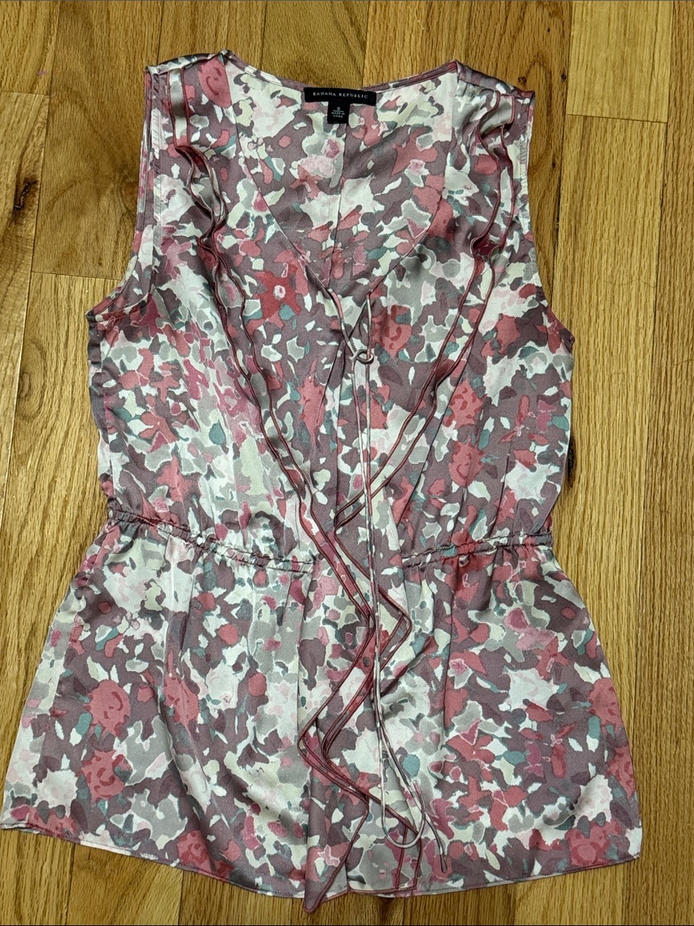 Banana Republic Pink Gray Floral Wrap Blouse